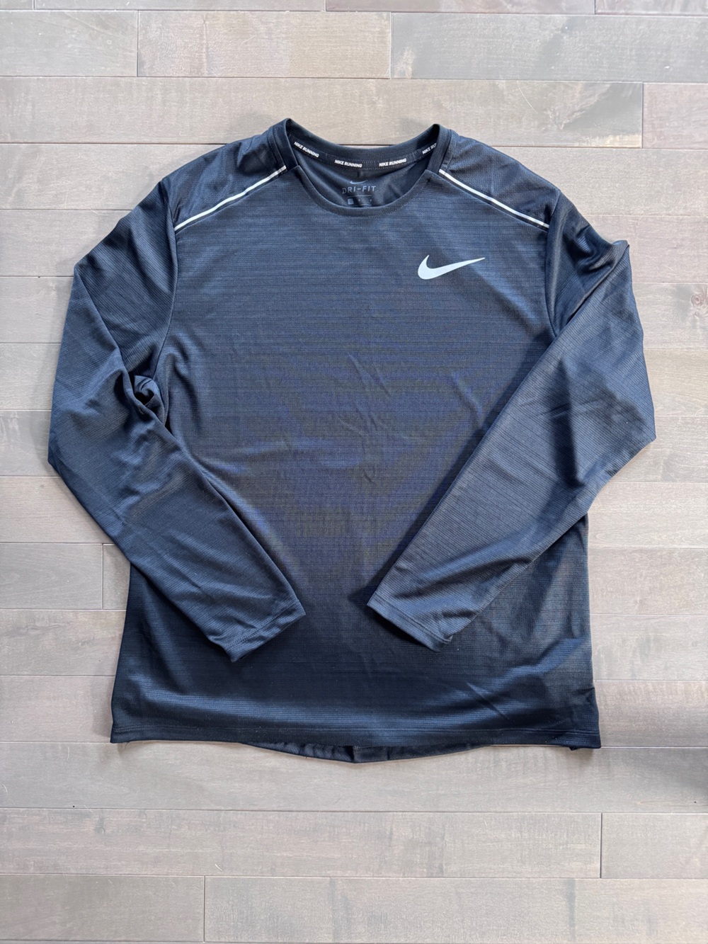 Nike Dri Fit Running Black Long Sleeve Performance Top with Swoosh